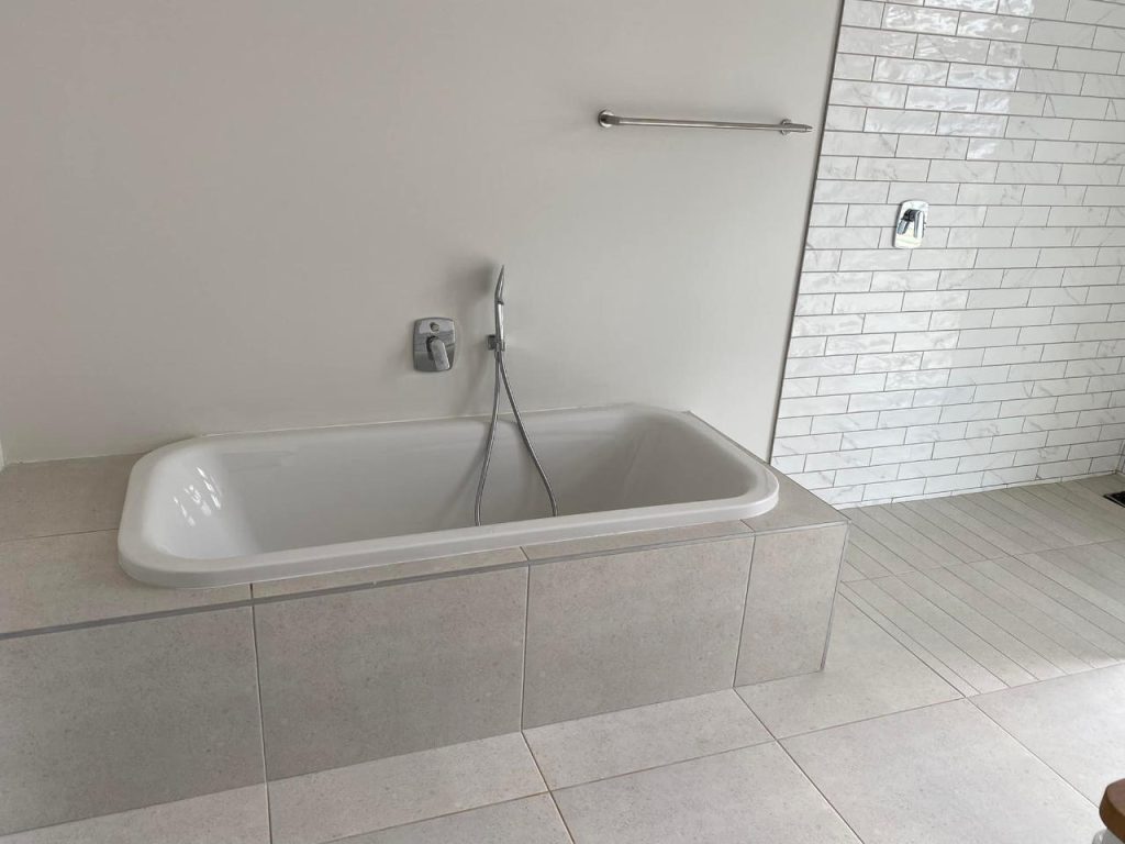 Bathroom in the Renosterbos show house. Schoeman Trio Builders residential building, Hartenbos